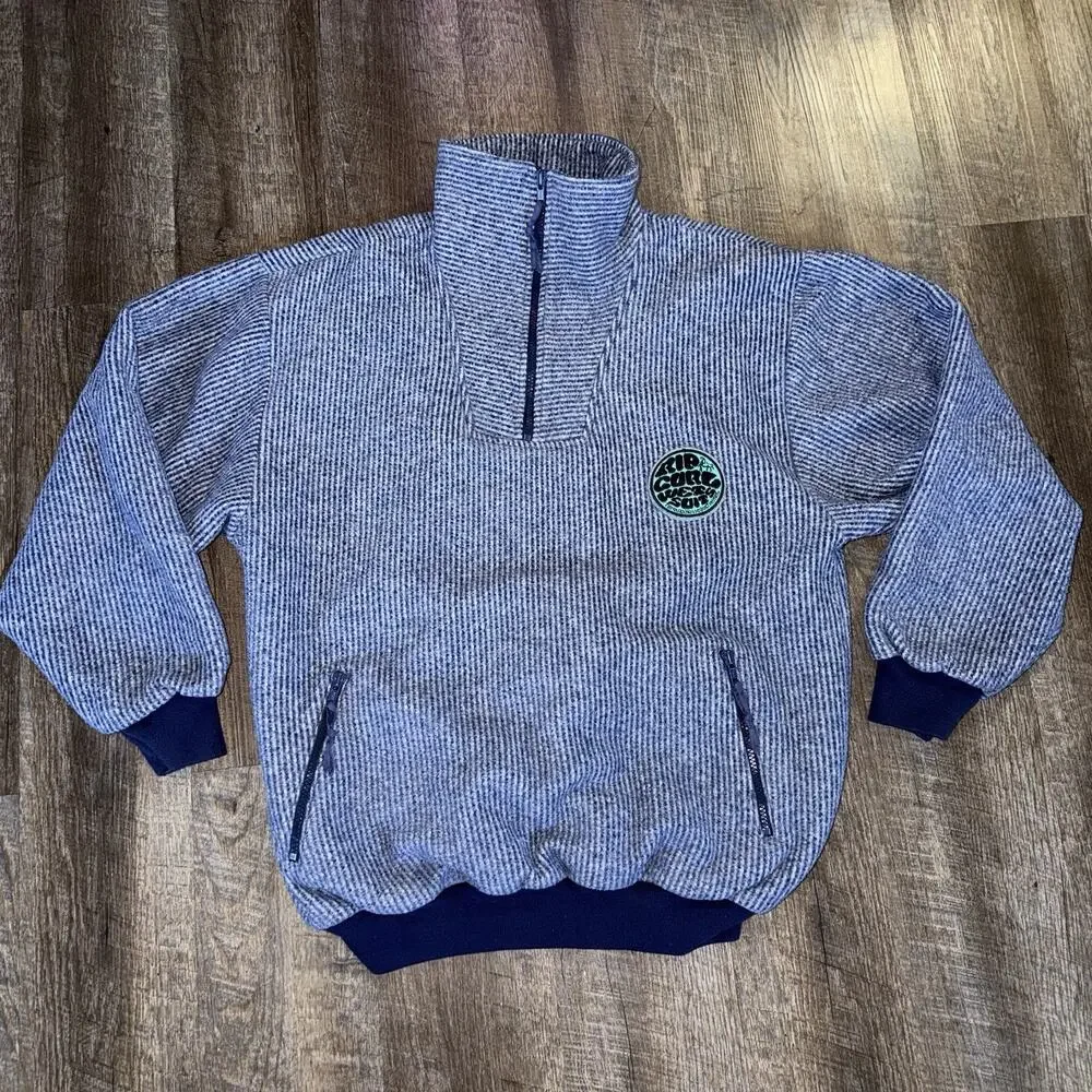 Vintage Rip Curl 80s Quarter Zip Pullover Fleece RARE Medium Striped Surfing